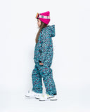 Kids 2-in-1 Snow Suit, Turquoise Leopard