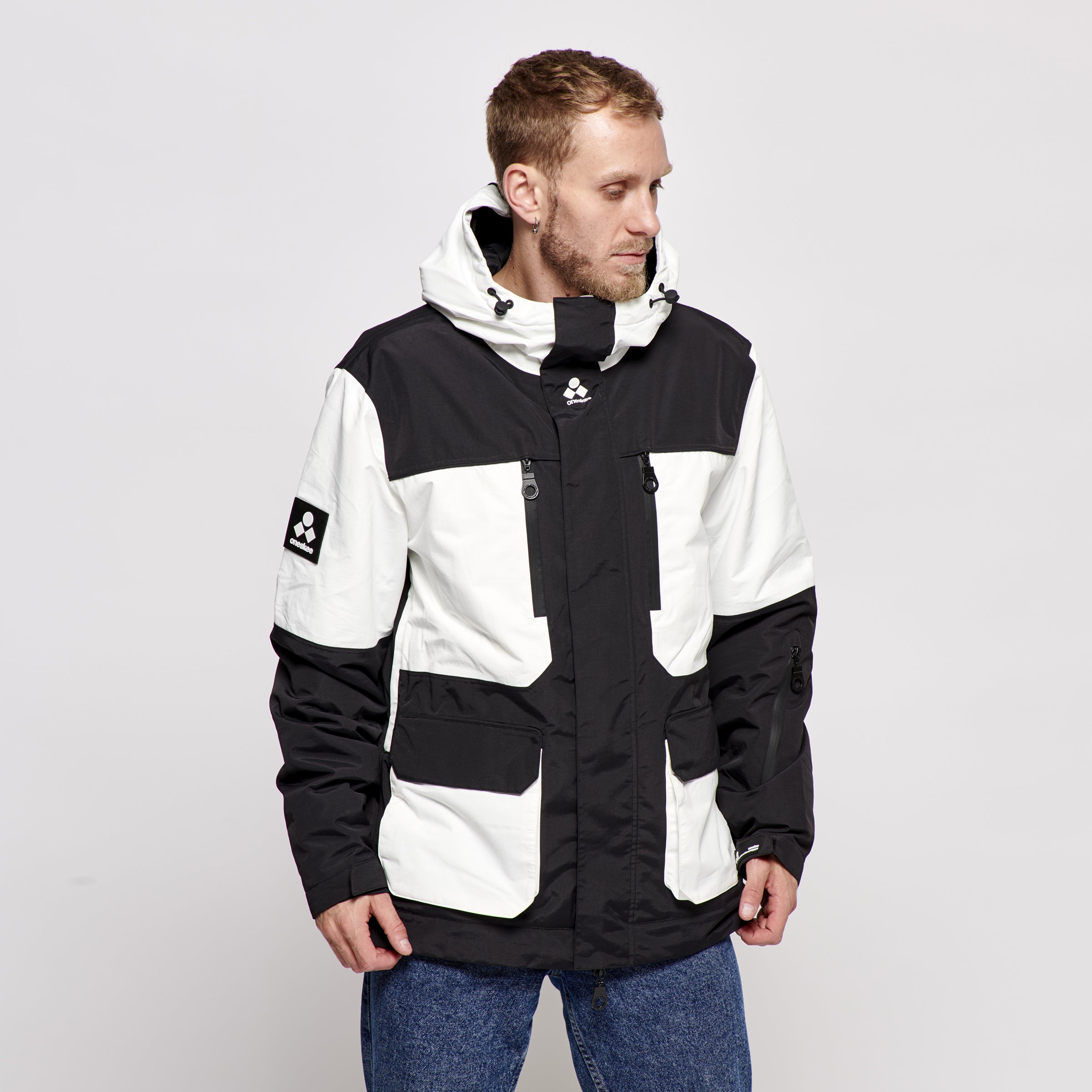 Black white ski jacket shop