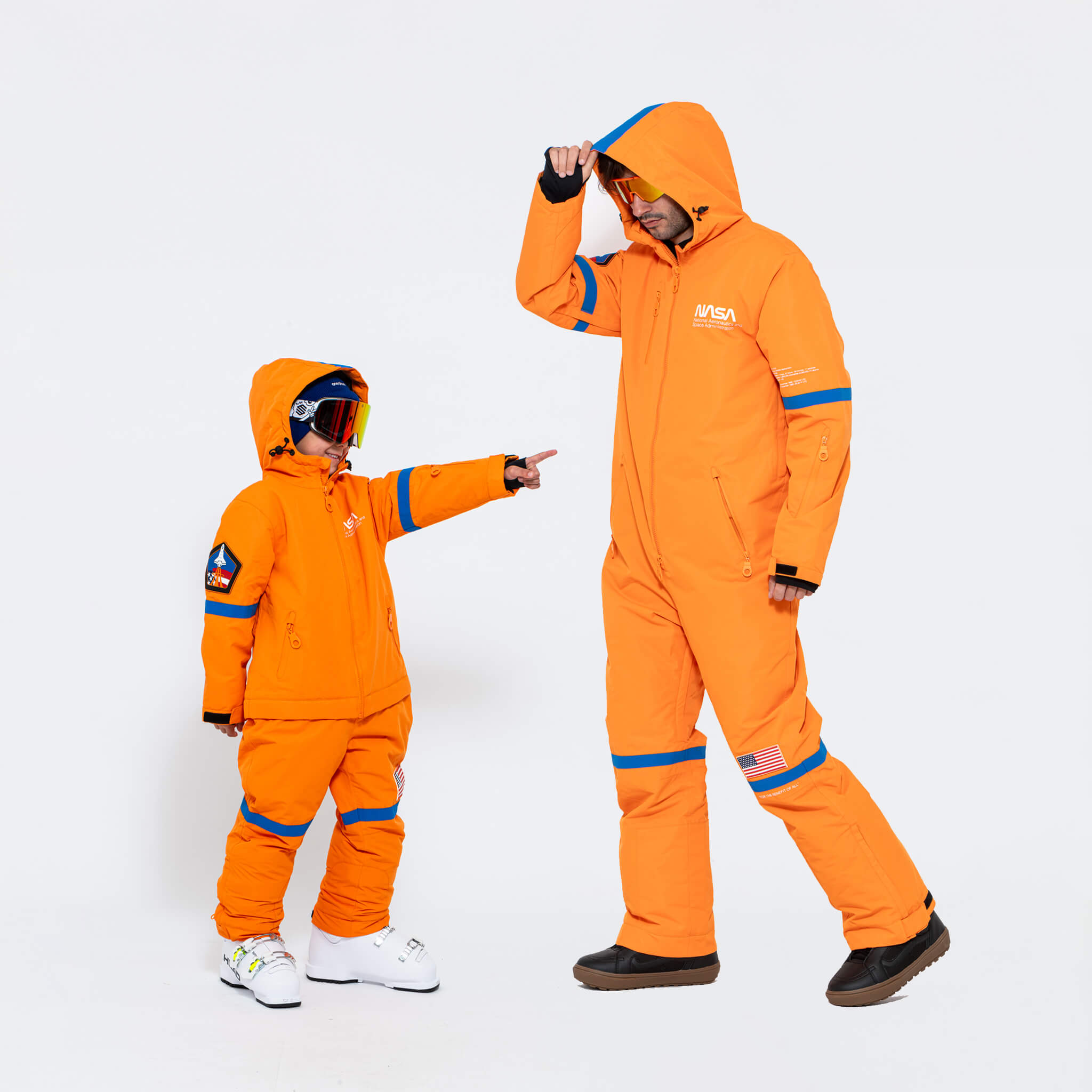 Bundle - Men's & Kids, Orange NASA Snow Suits