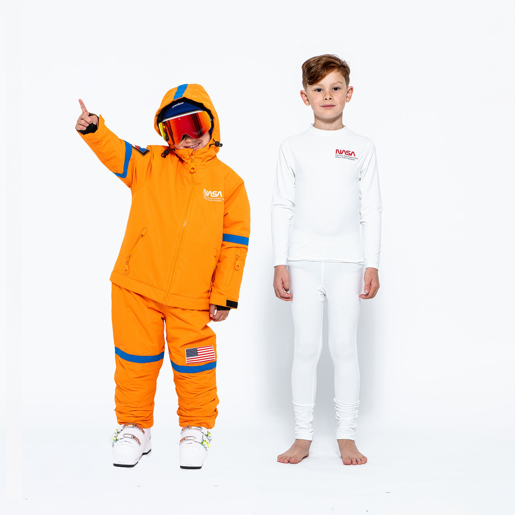 Bundle - Kids Orange NASA Snow Suit & White Base Layer Set