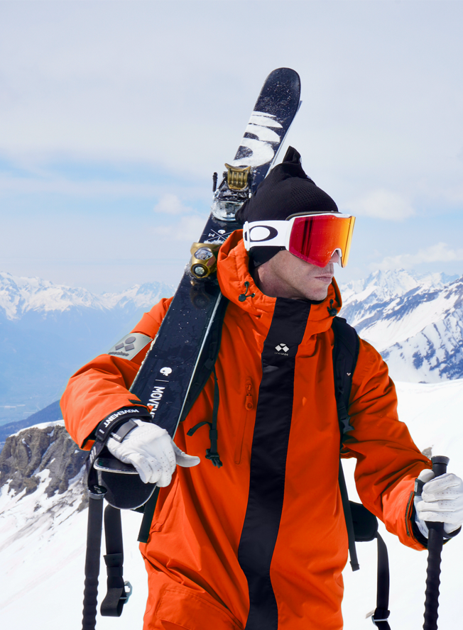 Orange top ski suit